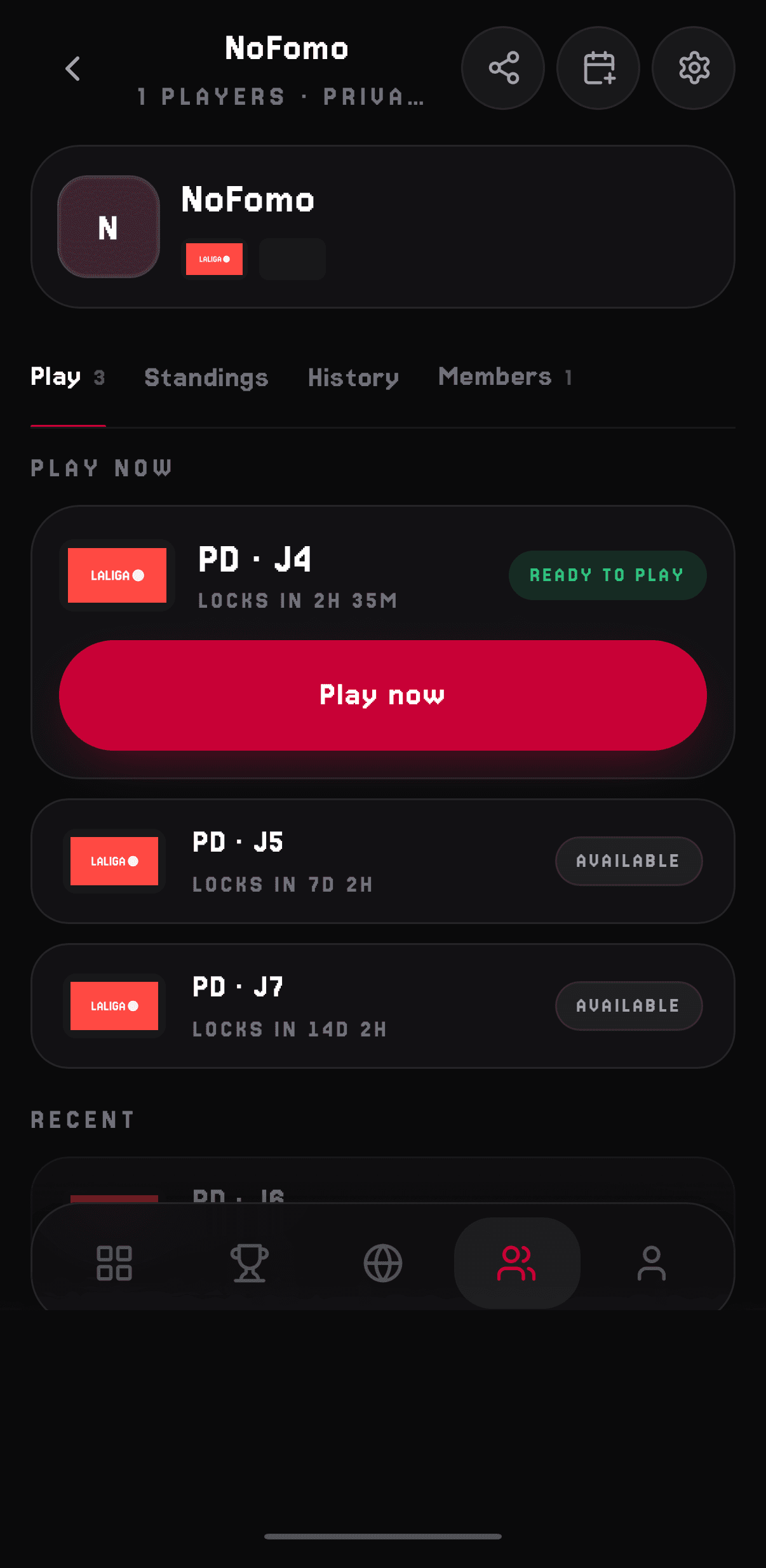 Portada de un grupo de creador en onehextwo, con sus jornadas de LaLiga